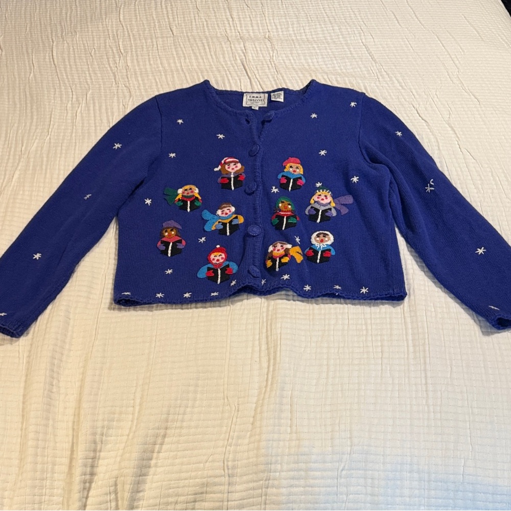 Royal Blue Holiday Sweater with Festive Embroidery